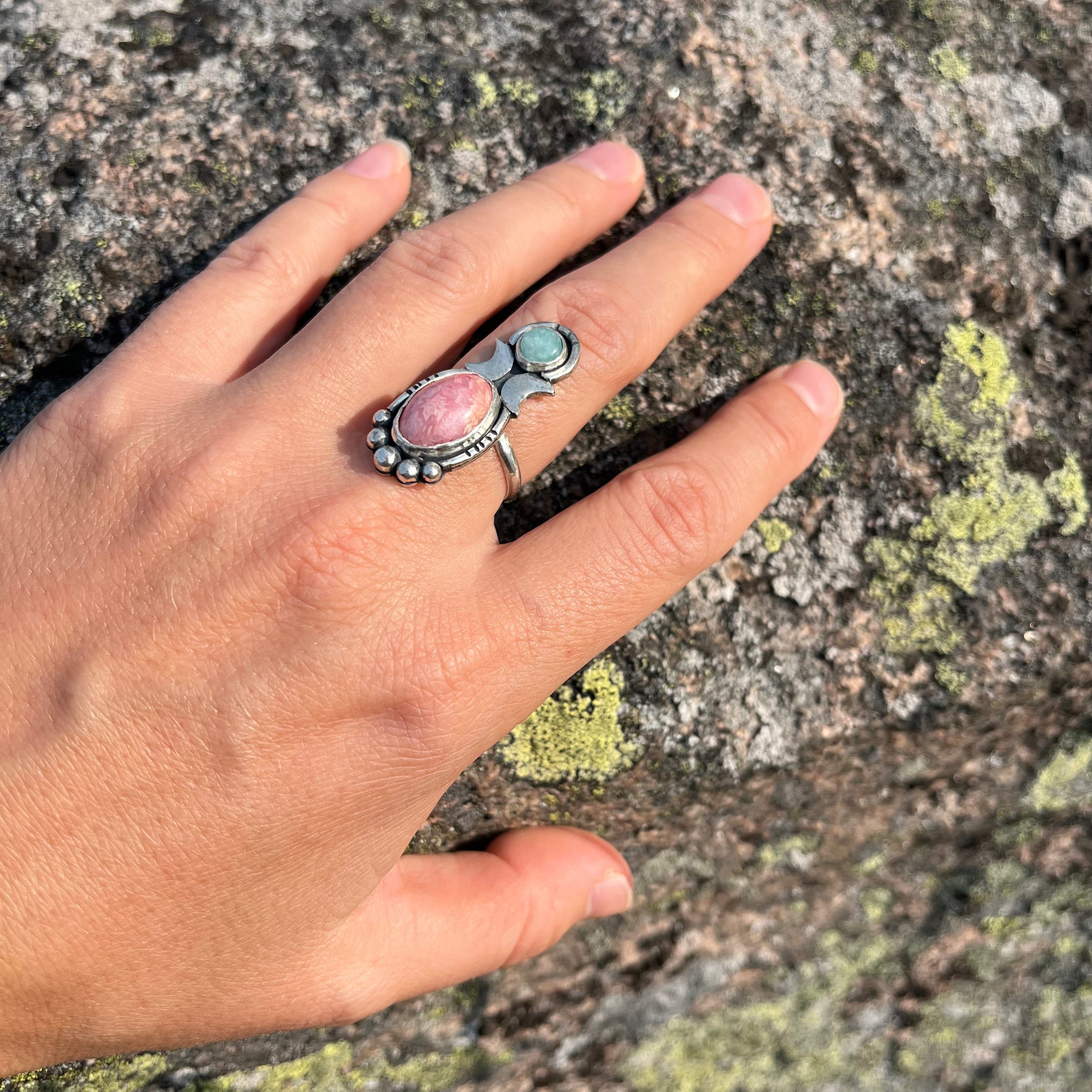 Luna hopeasormus larimar, rodokrosiitti